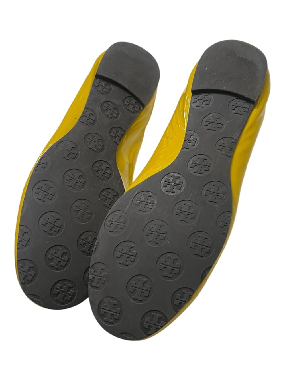 Tory Burch Minnie Travel Ballet Flats Yellow Patent Leather Logo Size 10 - Picture 4 of 6